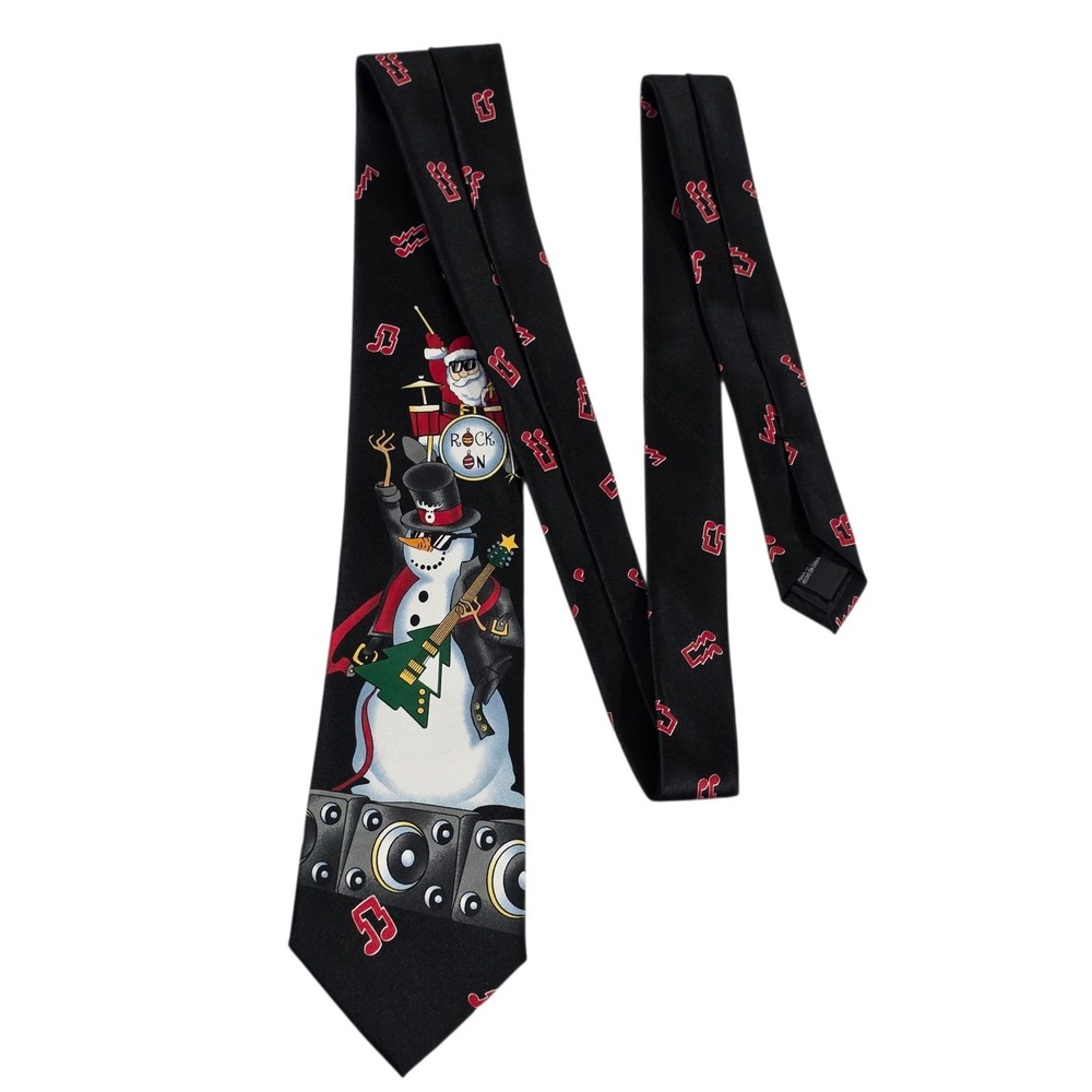 Tie Tales Snowman Rock Band Holiday Christmas Necktie‎ Black Novelty Fun